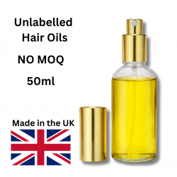 Unlabelled Luxury Hair Oil — 50ml Glass Bottles with Gold Atomiser (No Minimum Order)