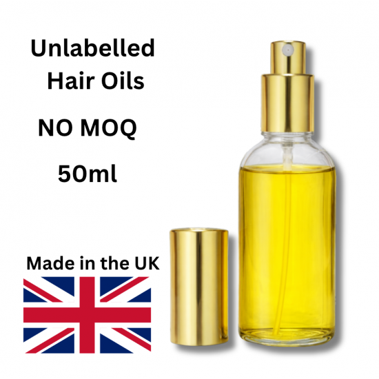Unlabelled Luxury Hair Oil — 50ml Glass Bottles with Gold Atomiser (No Minimum Order)