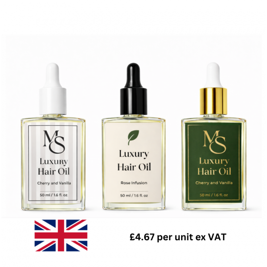 Private Label Hair Oil Kit - 200 Units Custom 50ml Square bottles & Labels UK 