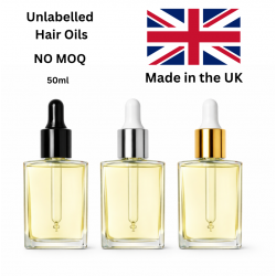 Unlabelled Luxury Hair Oil — 50 ml Premium Square Glass Bottles with Dropper Tops