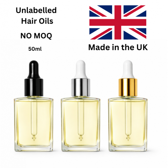 Unlabelled Luxury Hair Oil — 50 ml Premium Square Glass Bottles with Dropper Tops