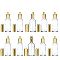 50ml Clear Glass Spray Bottles with Gold Tops – Pack of 10 (Empty)