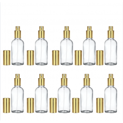 50ml Clear Glass Spray Bottles with Gold Tops – Pack of 10 (Empty)
